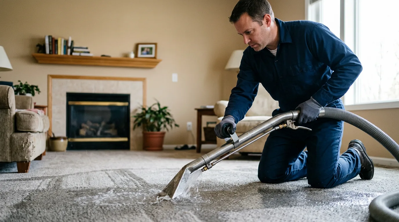 Water damage restoration technician working near Leeds, ME